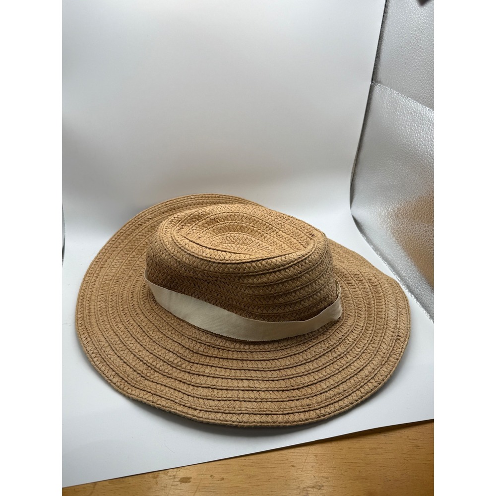Madewell Straw Sun Hat S/M Tan Wide Brim Ribbon MD832 Summer Beach Accessory‎